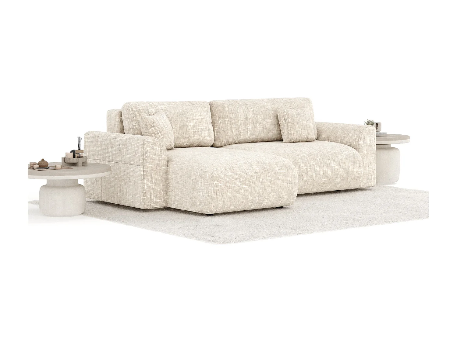 Canapé d'angle convertible Bodega - toile tissée - 4 places - creme