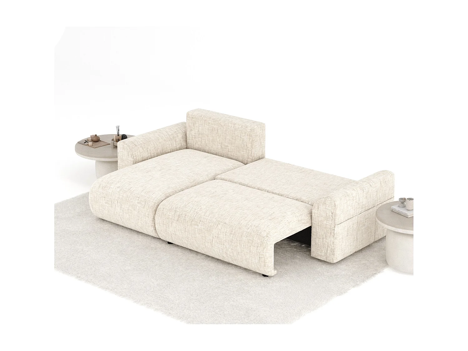 Canapé d'angle convertible Bodega - toile tissée - 4 places - creme