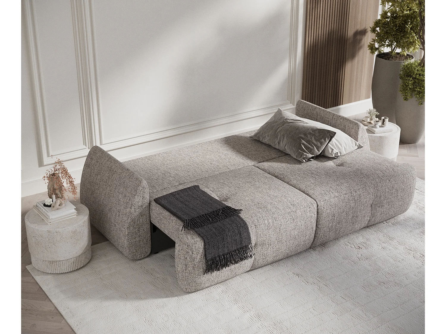 Canapé convertible Loca - toile tissée - 3 places - brun claire