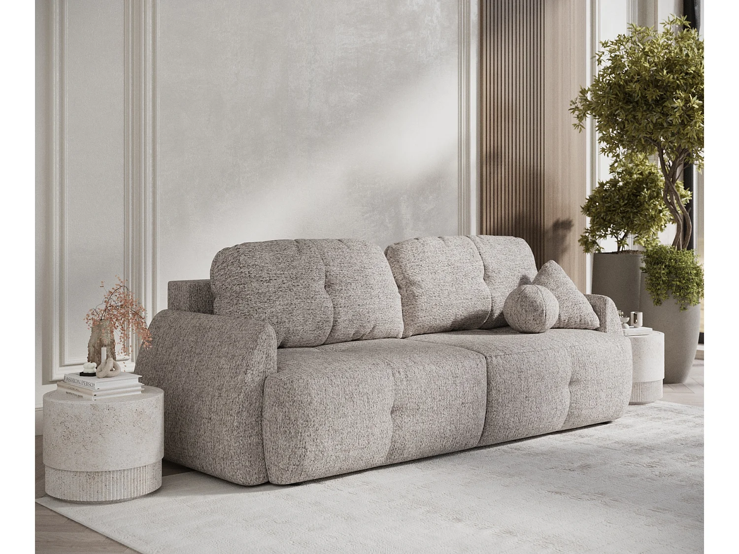 Canapé convertible Loca - toile tissée - 3 places - brun claire