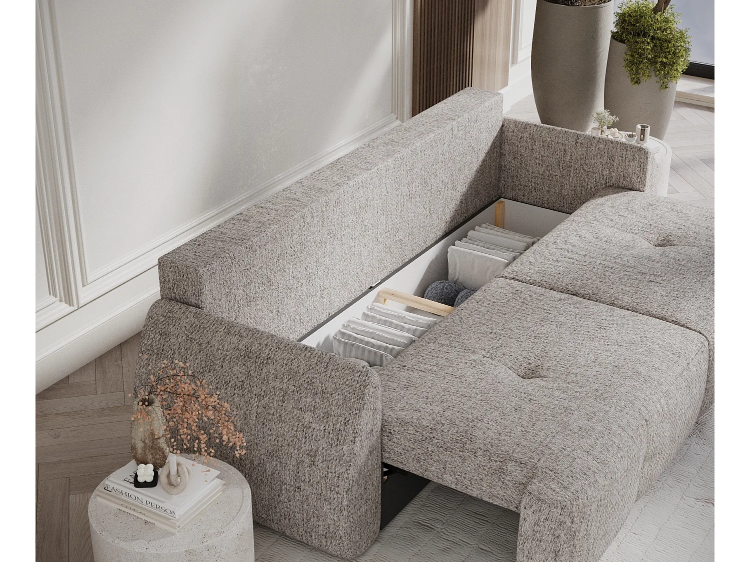 Canapé convertible Loca - toile tissée - 3 places - brun claire