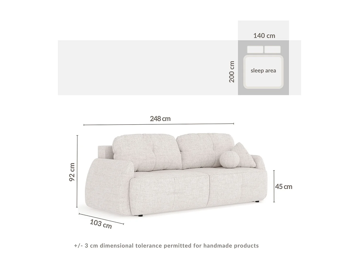 Canapé convertible Loca - toile tissée - 3 places - brun claire