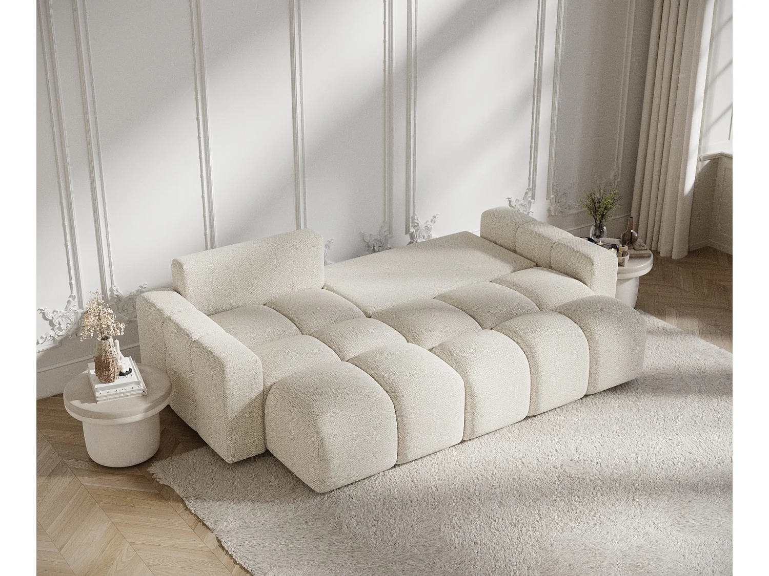 Canapé d'angle convertible Ucci - boucle - 4 places - creme