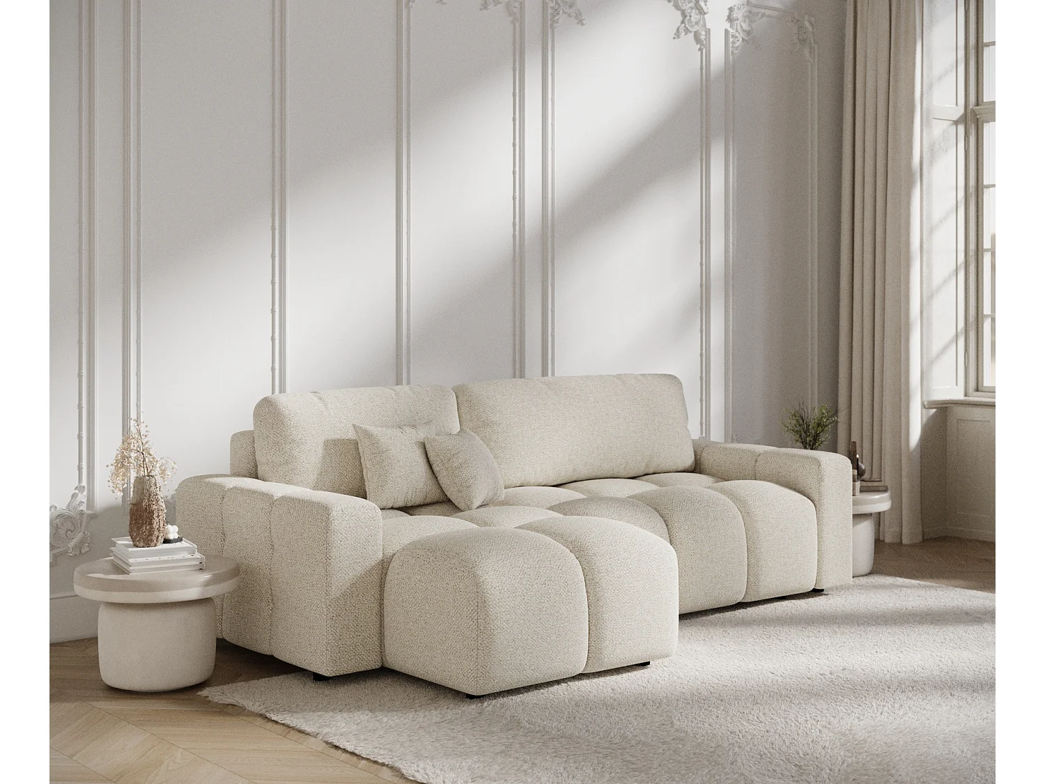 Canapé d'angle convertible Ucci - boucle - 4 places - creme