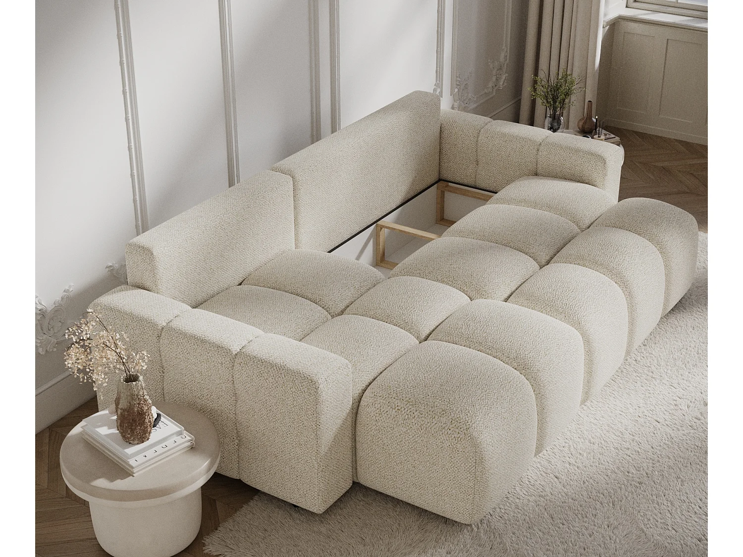 Canapé d'angle convertible Ucci - boucle - 4 places - creme