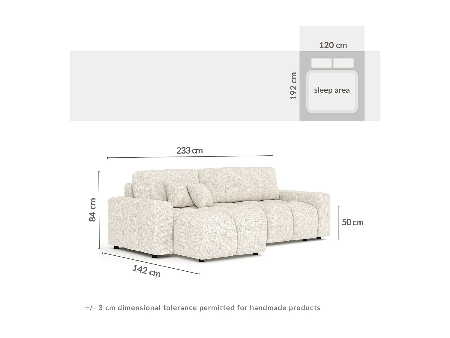 Canapé d'angle convertible Ucci - boucle - 4 places - creme