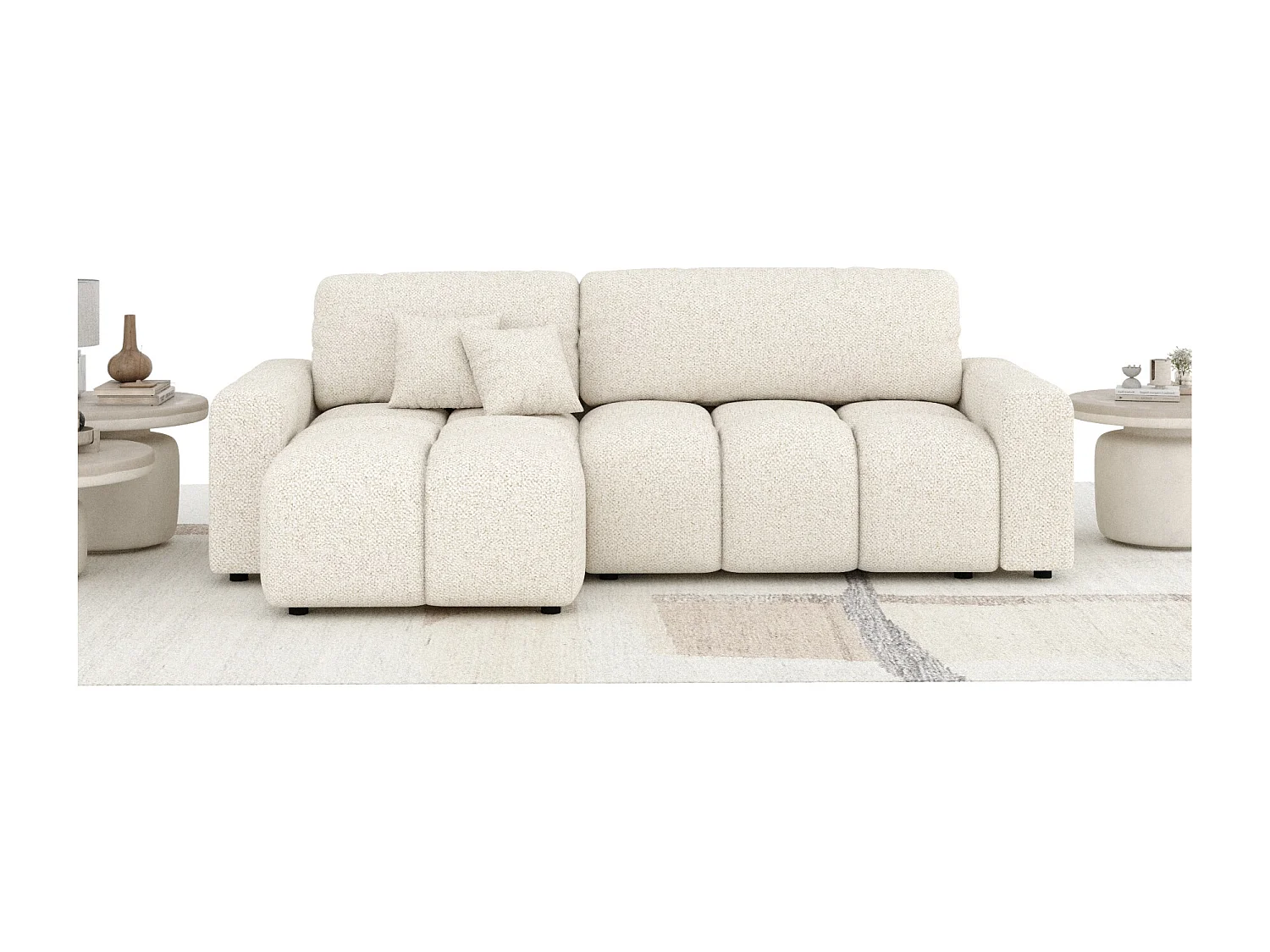 Canapé d'angle convertible Ucci - boucle - 4 places - creme