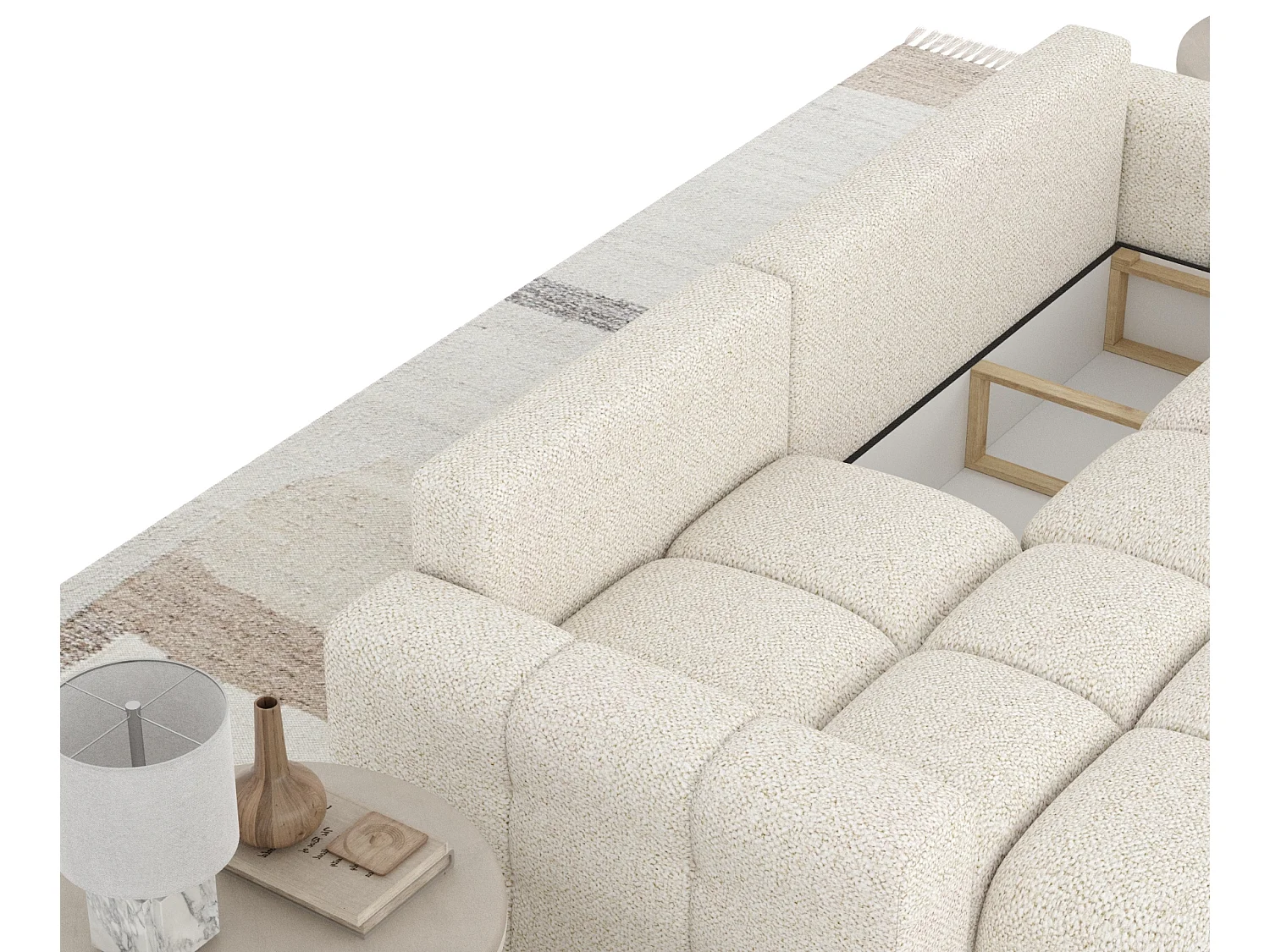 Canapé d'angle convertible Ucci - boucle - 4 places - creme