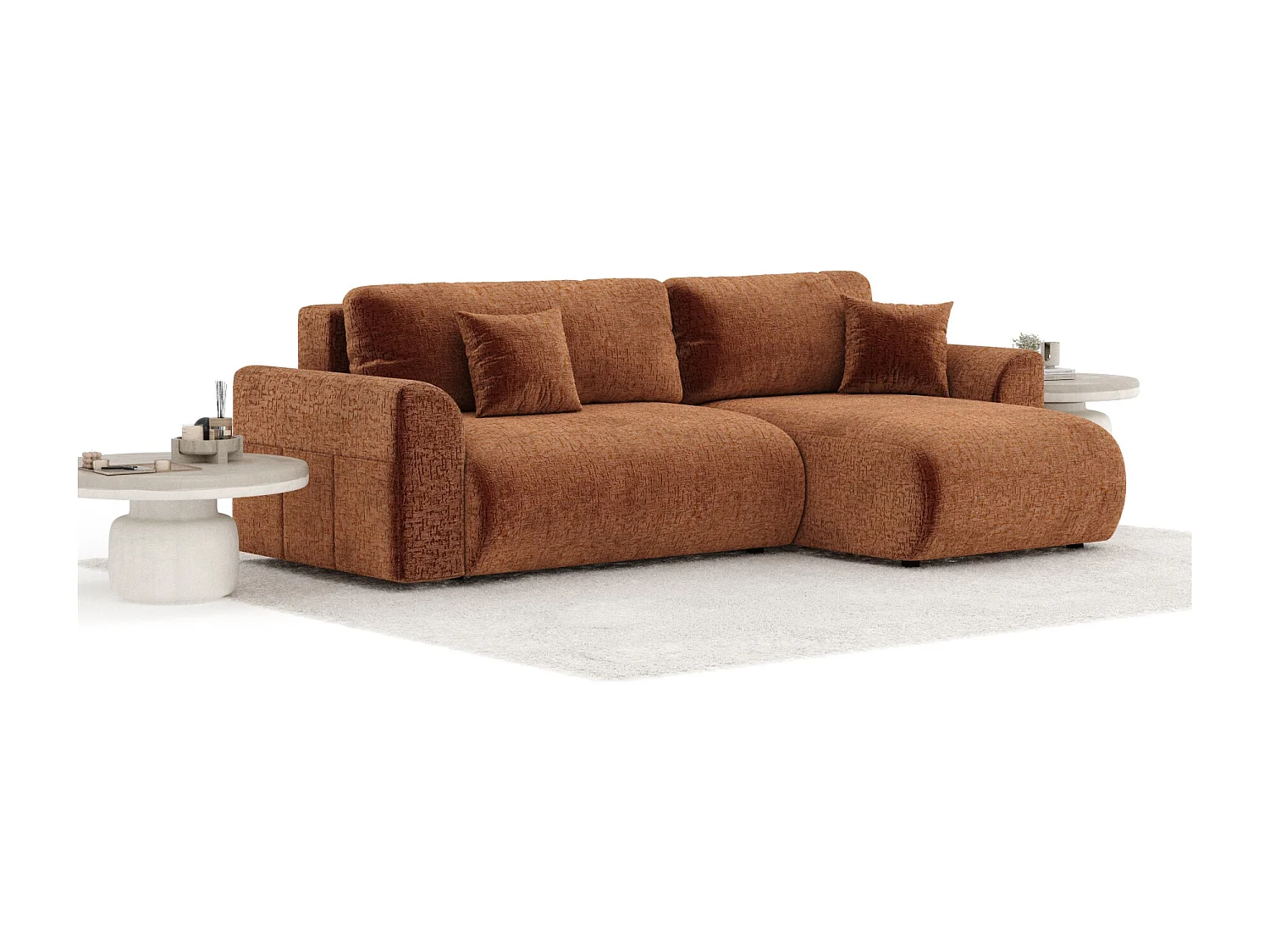 Canapé d'angle convertible Bodega - chenille - 4 places - couleur cuivre