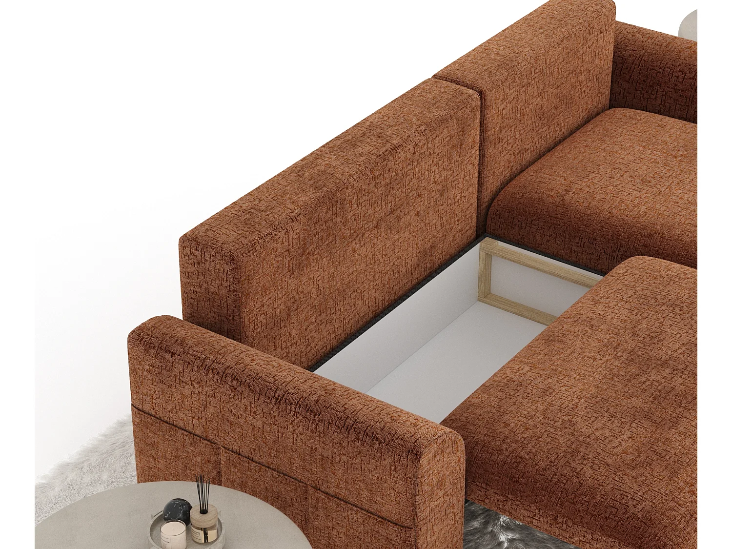 Canapé d'angle convertible Bodega - chenille - 4 places - couleur cuivre