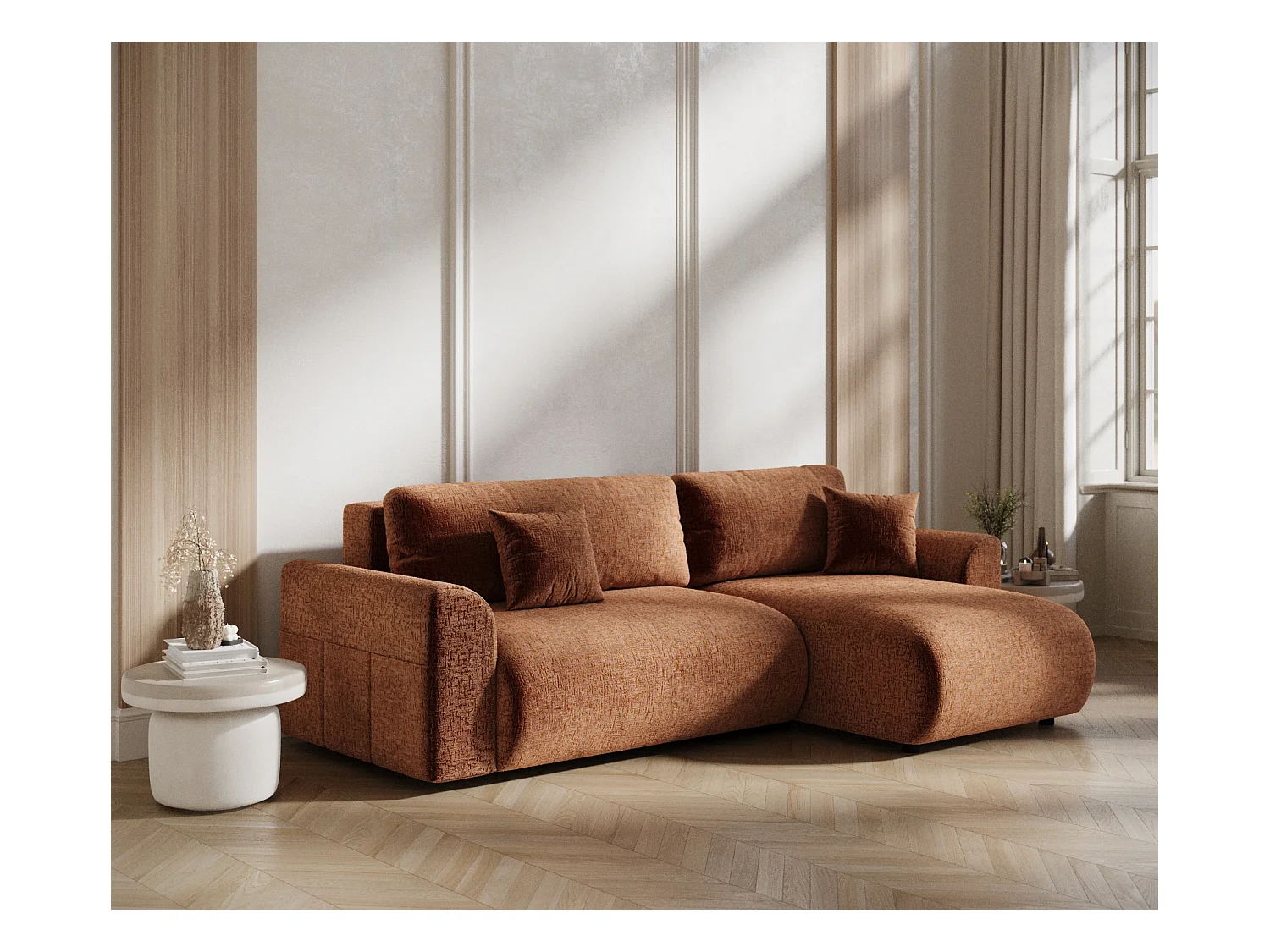 Ecksofa mit Schlaffunktion Bodega - Chenille-Stoff - 4-Sitzer - Kupfer