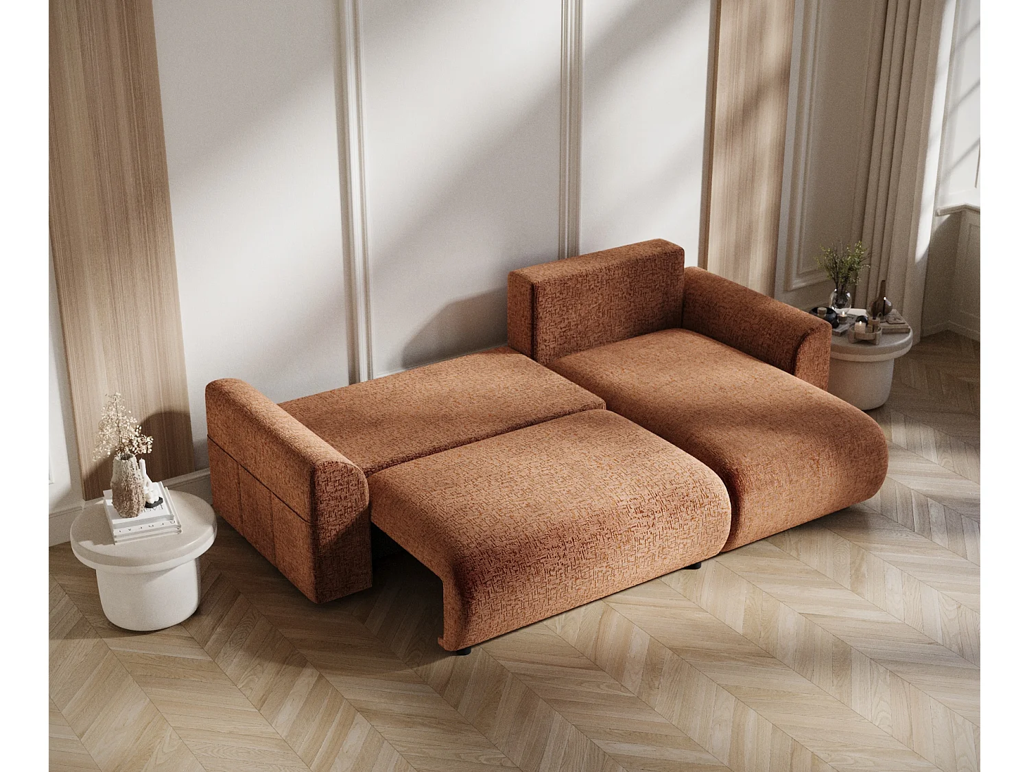 Canapé d'angle convertible Bodega - chenille - 4 places - couleur cuivre