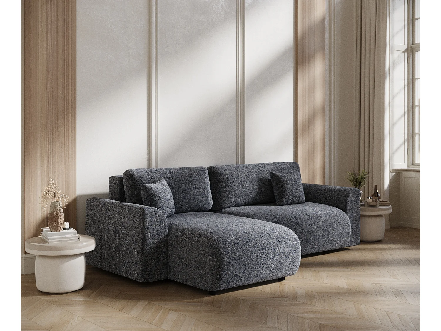 Canapé d'angle convertible Bodega - toile tissée - 4 places - bleu marine