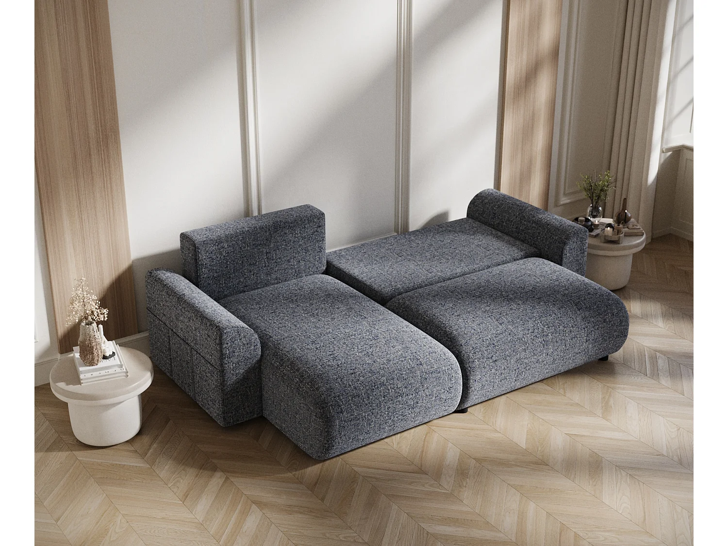 Canapé d'angle convertible Bodega - toile tissée - 4 places - bleu marine