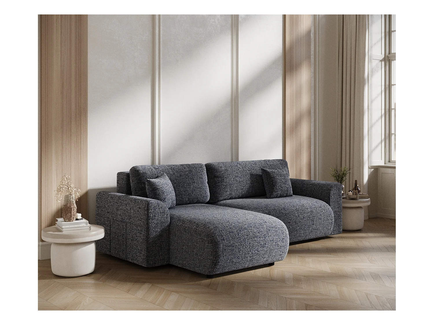 Ecksofa mit Schlaffunktion Bodega - Webstoff - 4-Sitzer - marineblau
