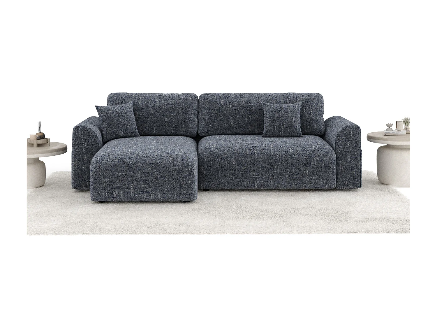 Canapé d'angle convertible Bodega - toile tissée - 4 places - bleu marine