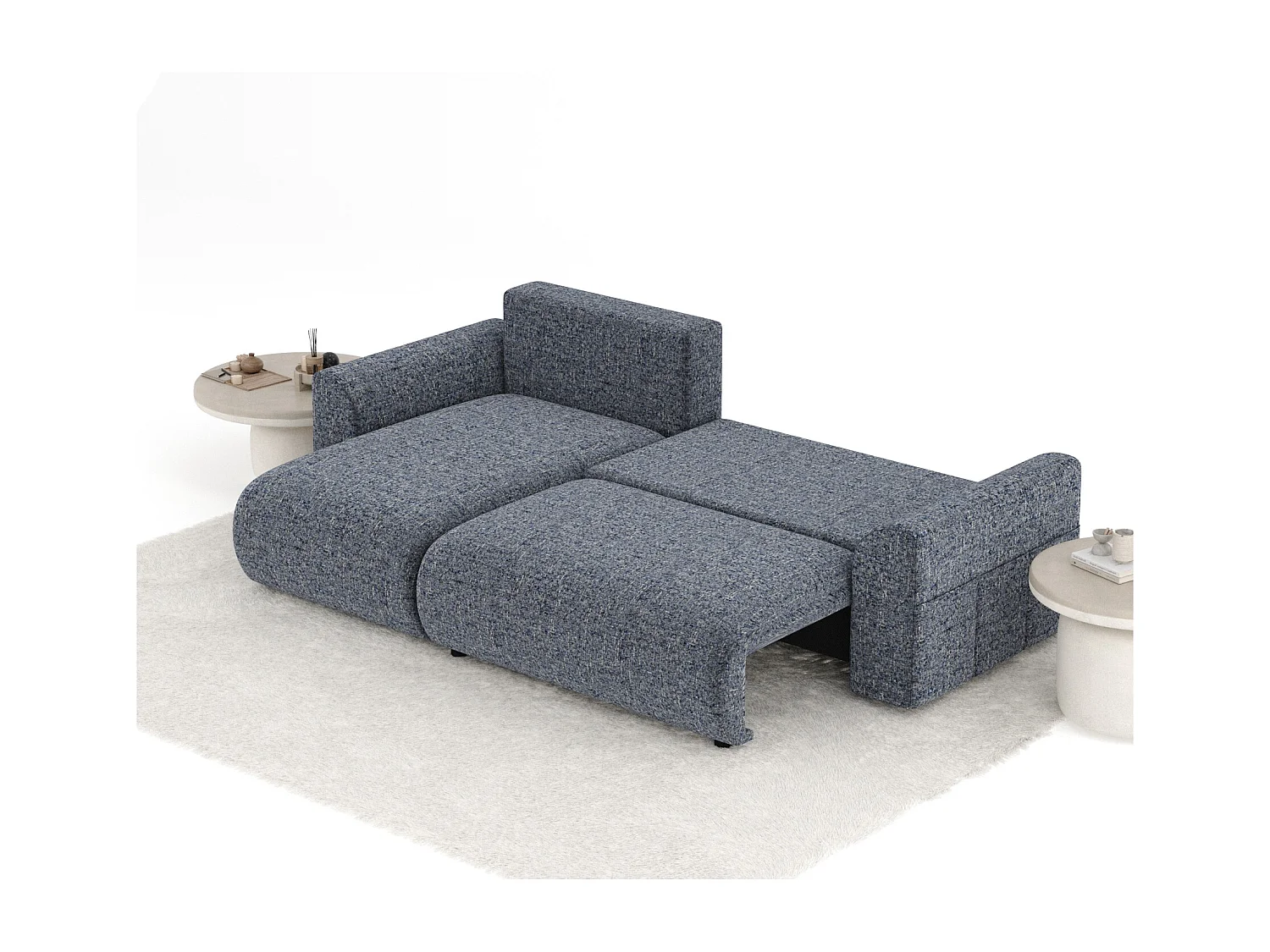 Canapé d'angle convertible Bodega - toile tissée - 4 places - bleu marine