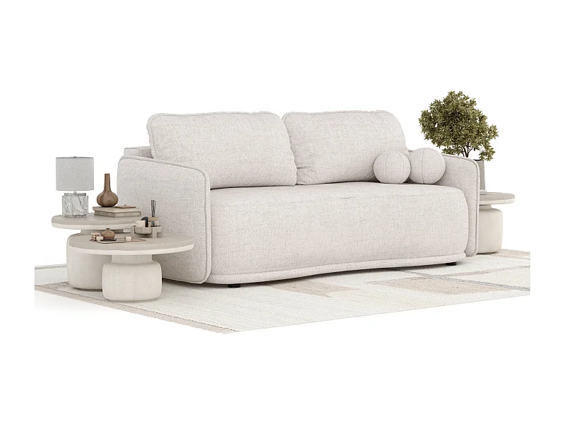 Canapé convertible Mitsis - toile tissée - 3 places - beige