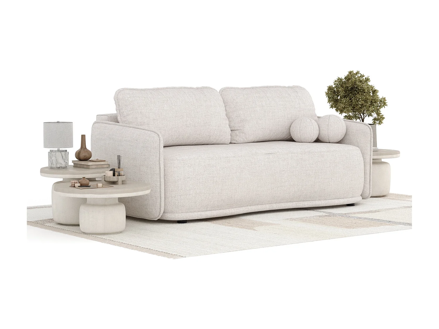 Canapé convertible Mitsis - toile tissée - 3 places - beige