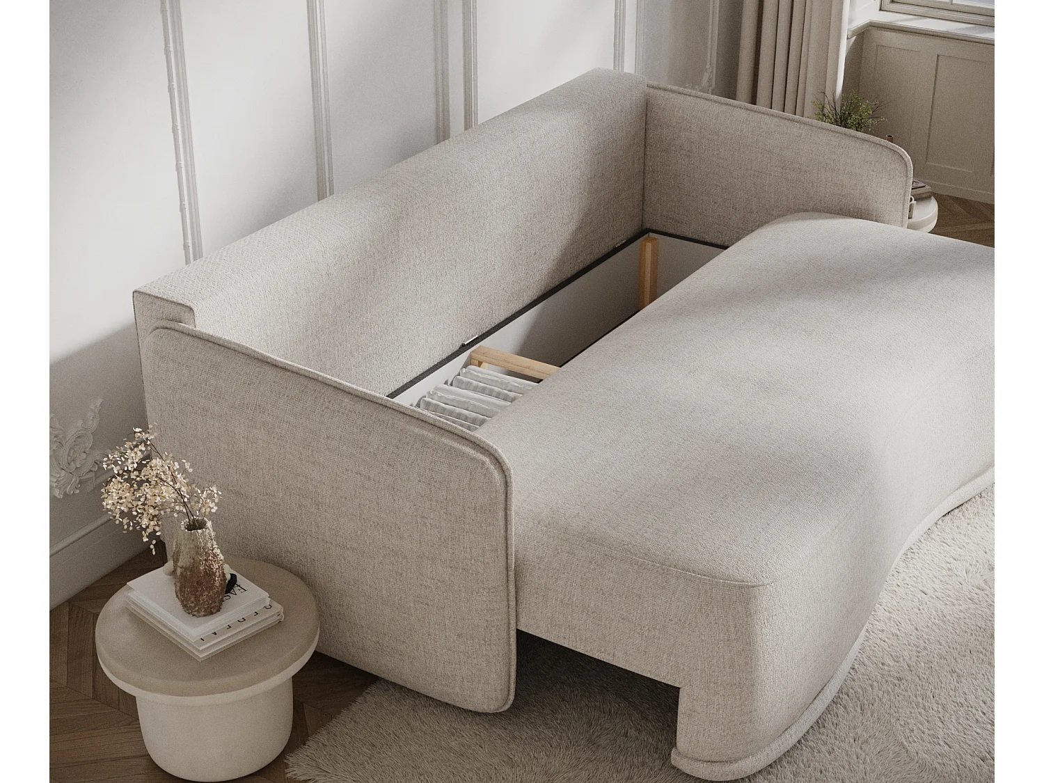 Canapé convertible Mitsis - toile tissée - 3 places - beige