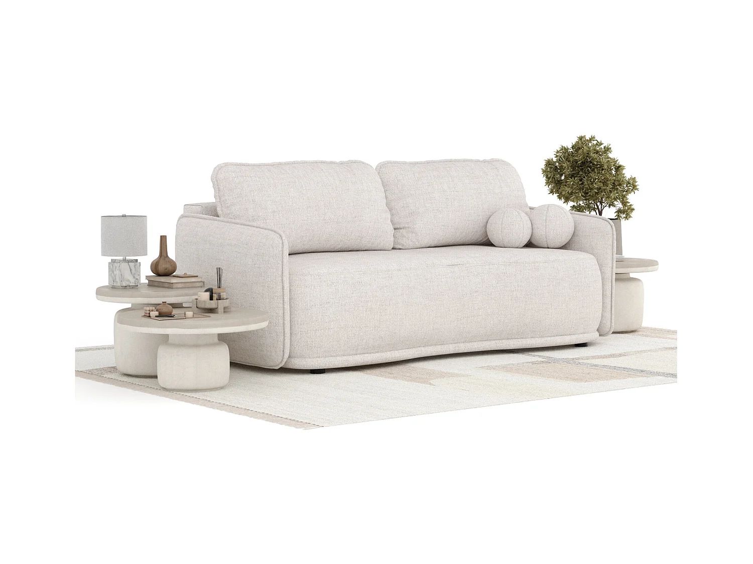 Sofa mit Schlaffunktion Mitsis - Webstoff - Drei-Personen - beige