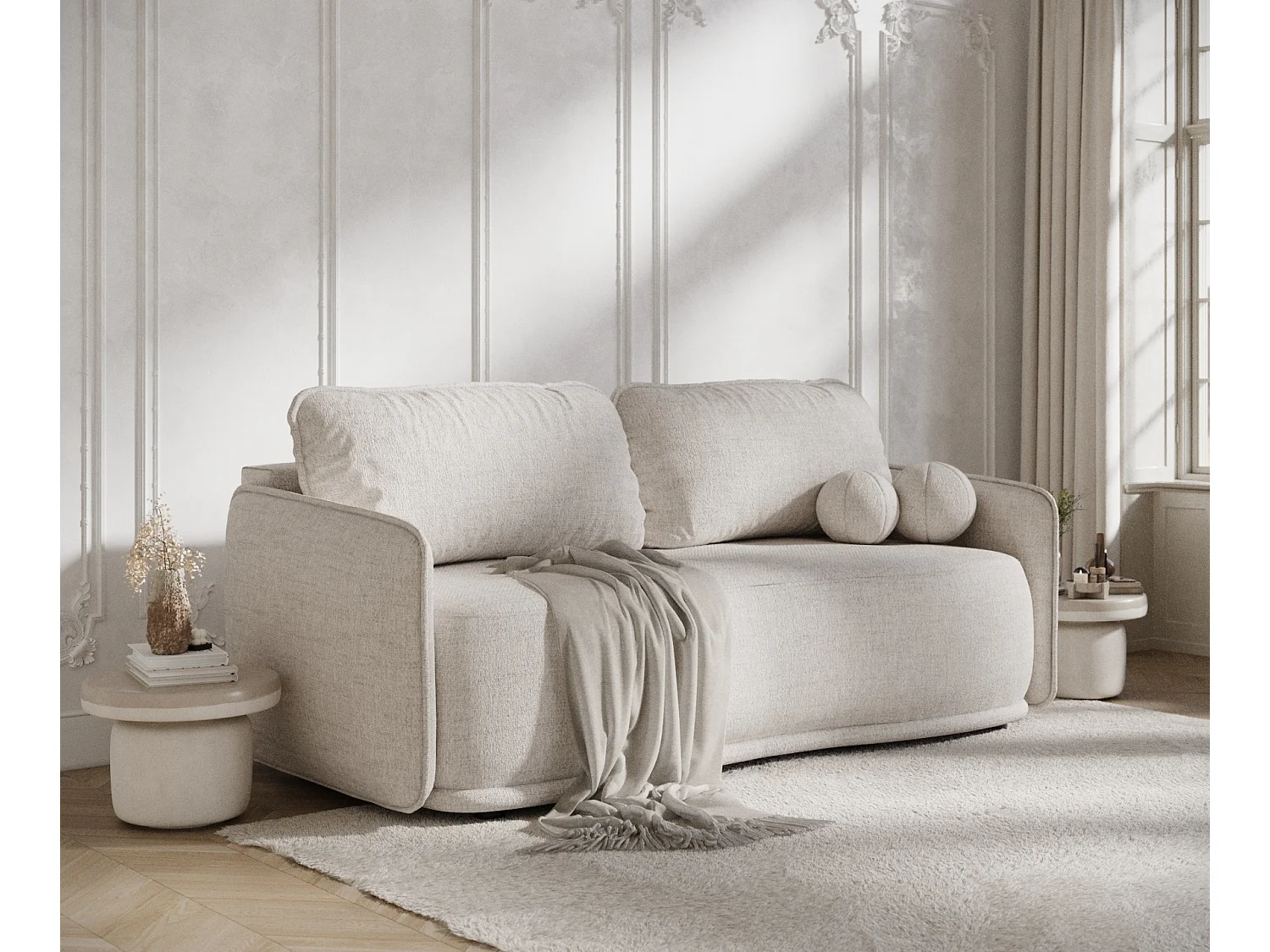 Canapé convertible Mitsis - toile tissée - 3 places - beige