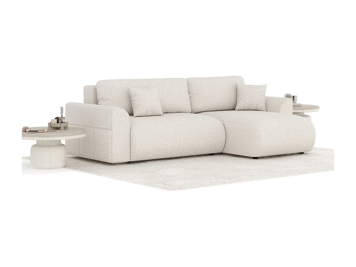 Canapé d'angle convertible Bodega - toile tissée - 4 places - beige