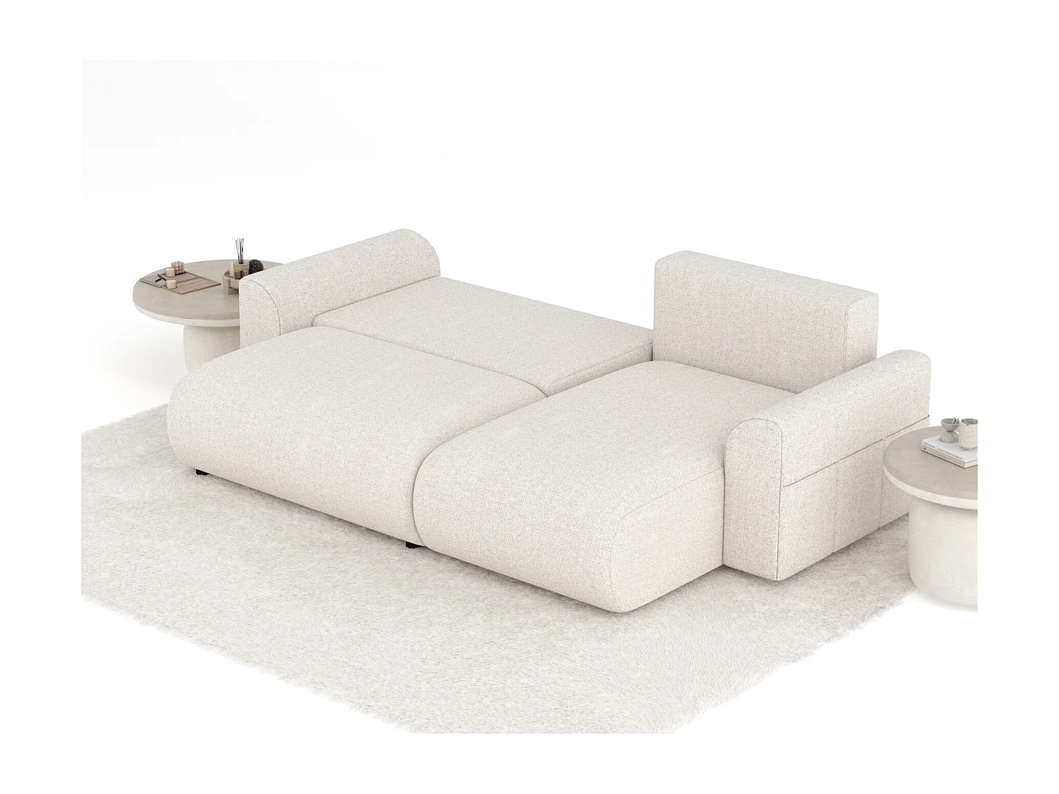 Canapé d'angle convertible Bodega - toile tissée - 4 places - beige