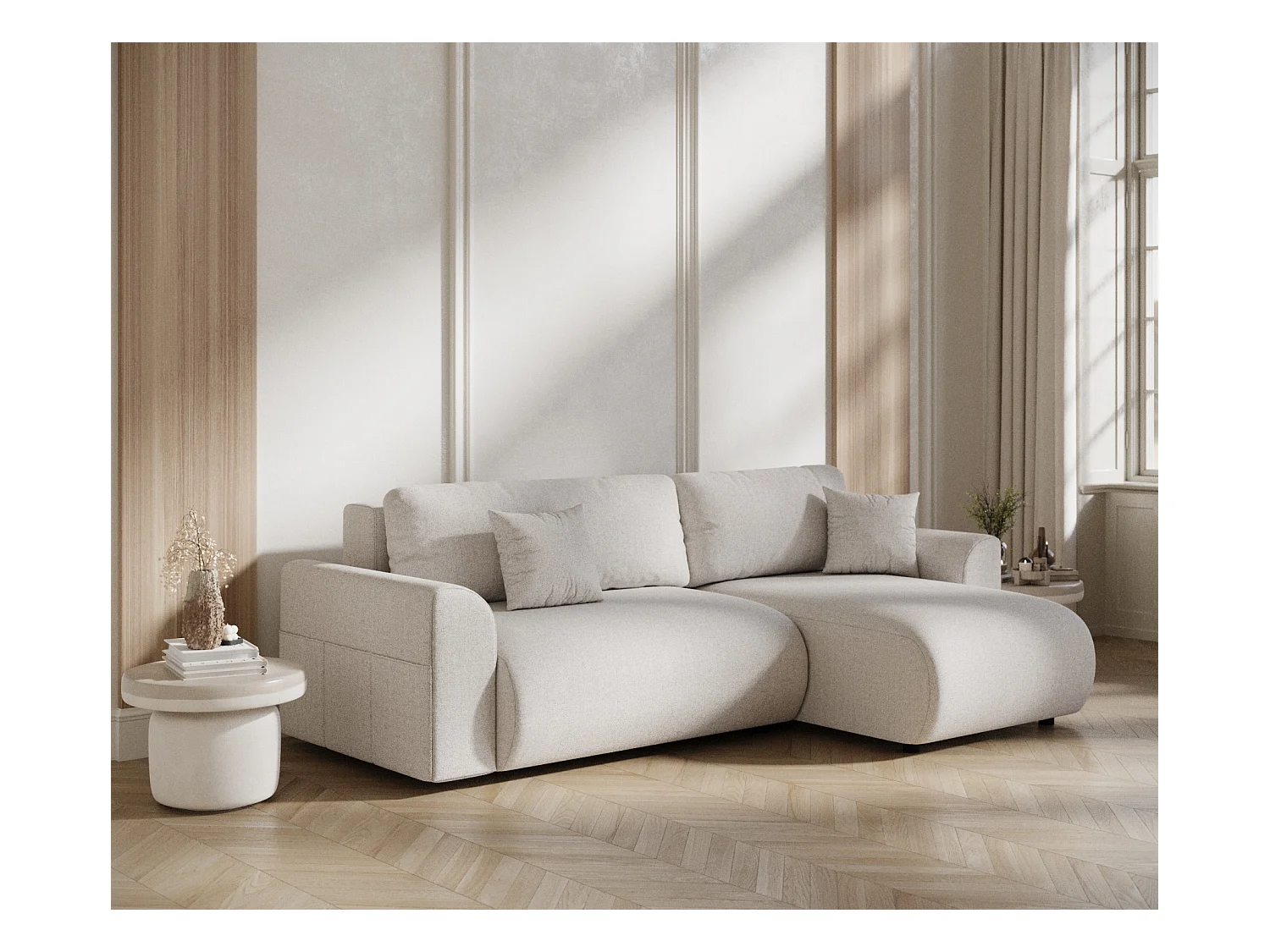 Ecksofa mit Schlaffunktion Bodega - Webstoff - 4-Sitzer - beige