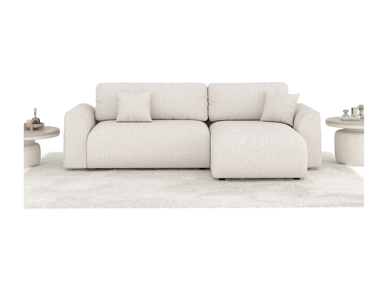 Canapé d'angle convertible Bodega - toile tissée - 4 places - beige