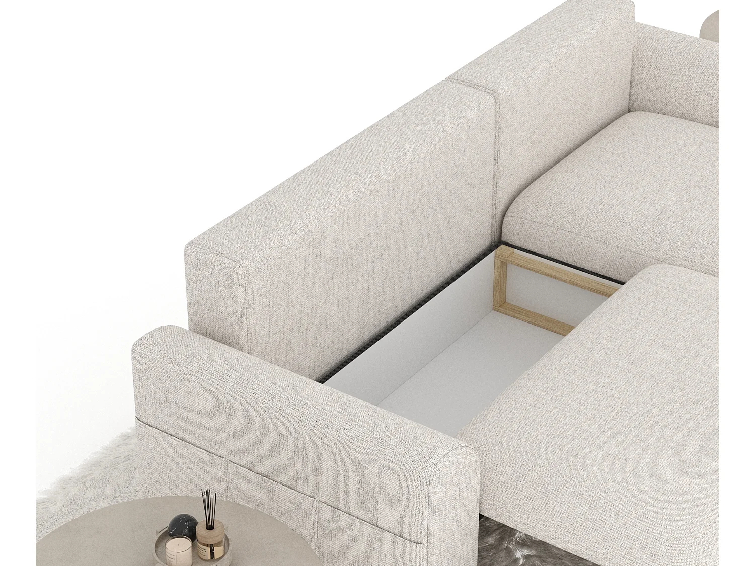 Canapé d'angle convertible Bodega - toile tissée - 4 places - beige