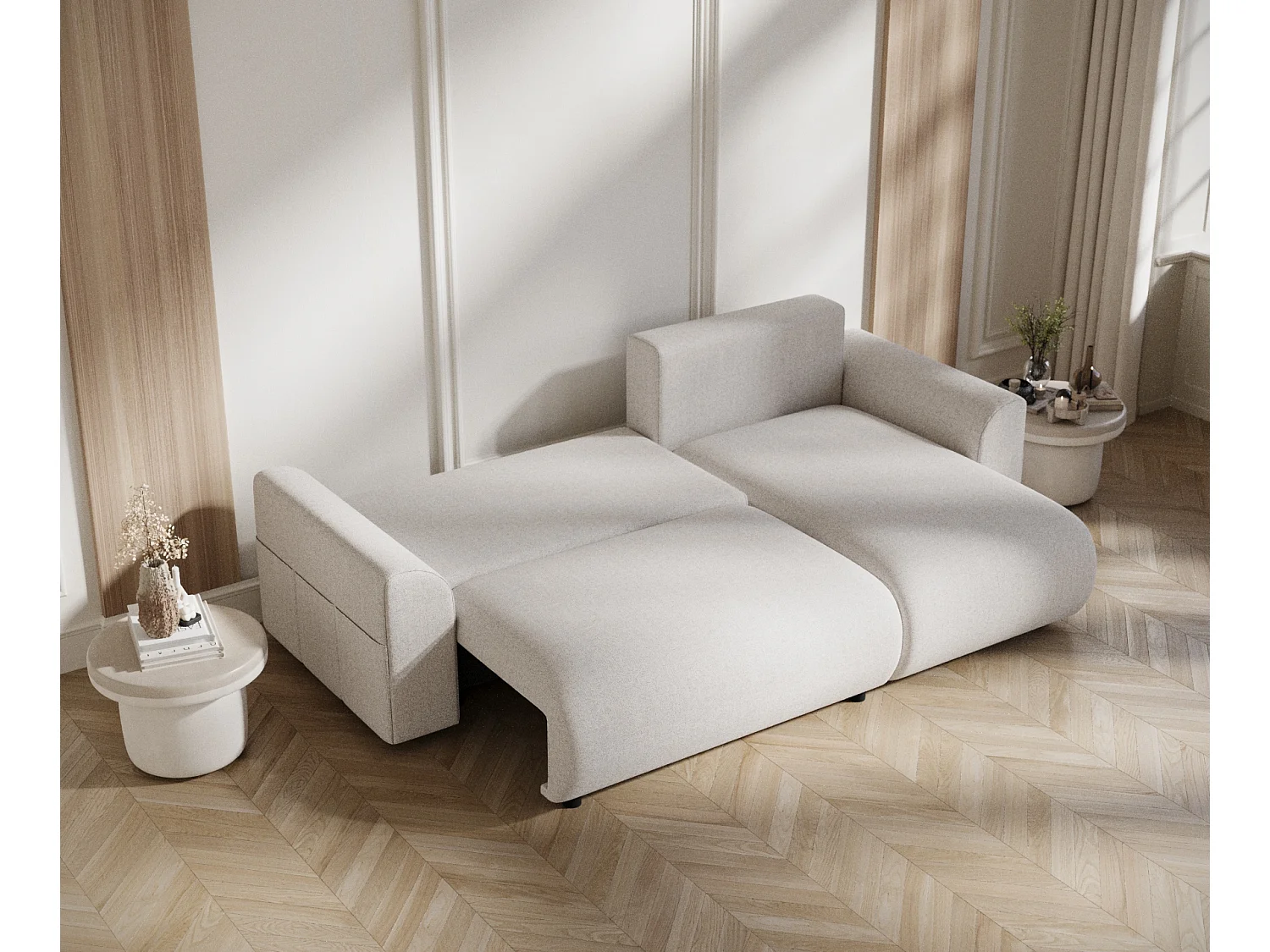 Canapé d'angle convertible Bodega - toile tissée - 4 places - beige