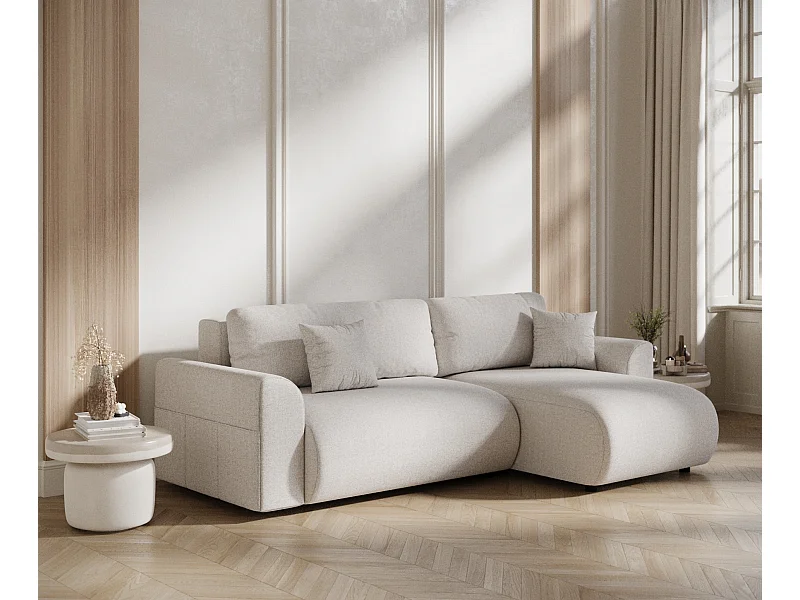 Canapé d'angle convertible Bodega - toile tissée - 4 places - beige