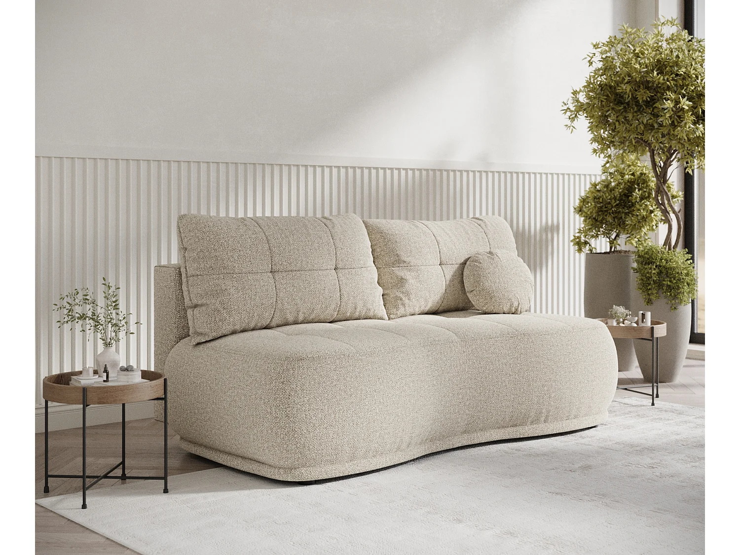 Canapé convertible Cirrus - boucle - 3 places - beige