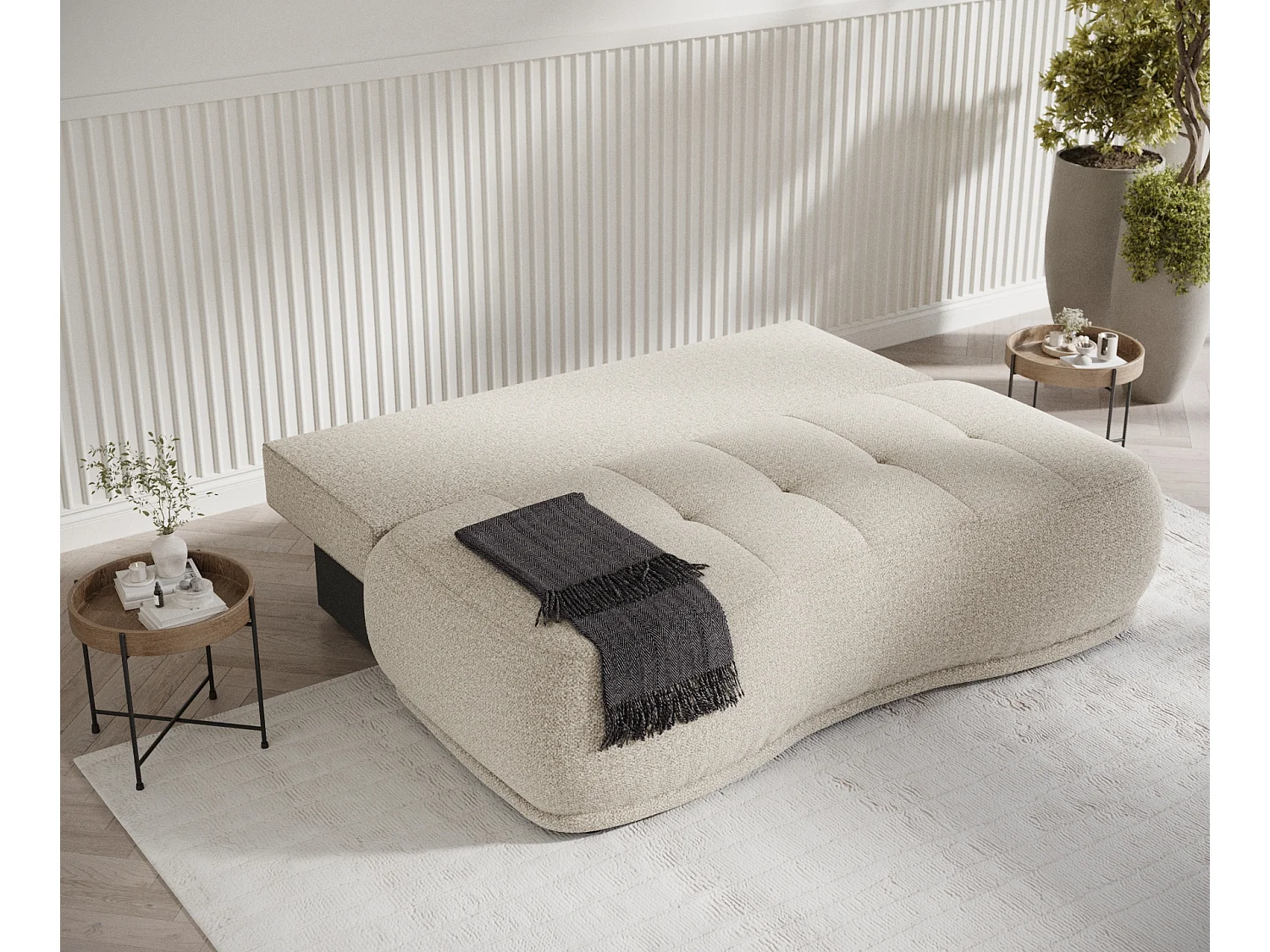 Canapé convertible Cirrus - boucle - 3 places - beige