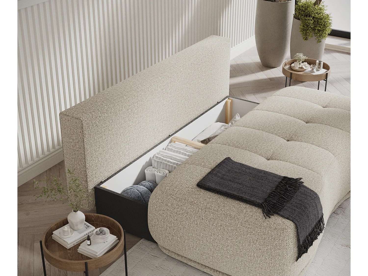 Canapé convertible Cirrus - boucle - 3 places - beige