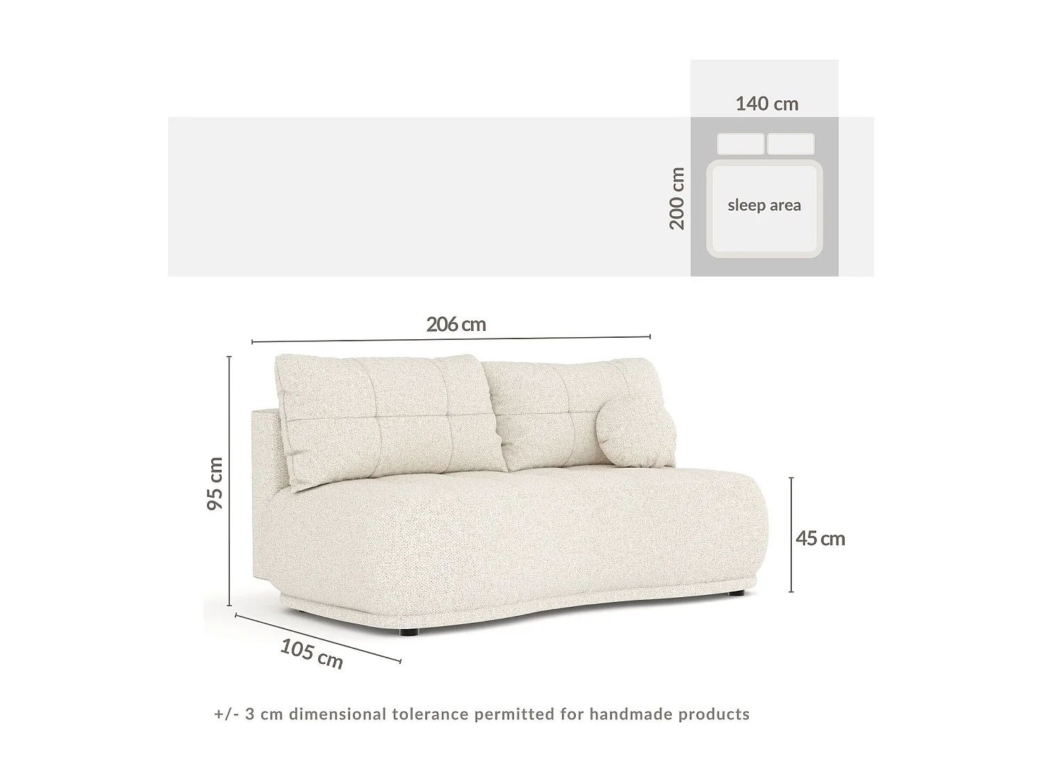 Canapé convertible Cirrus - boucle - 3 places - beige