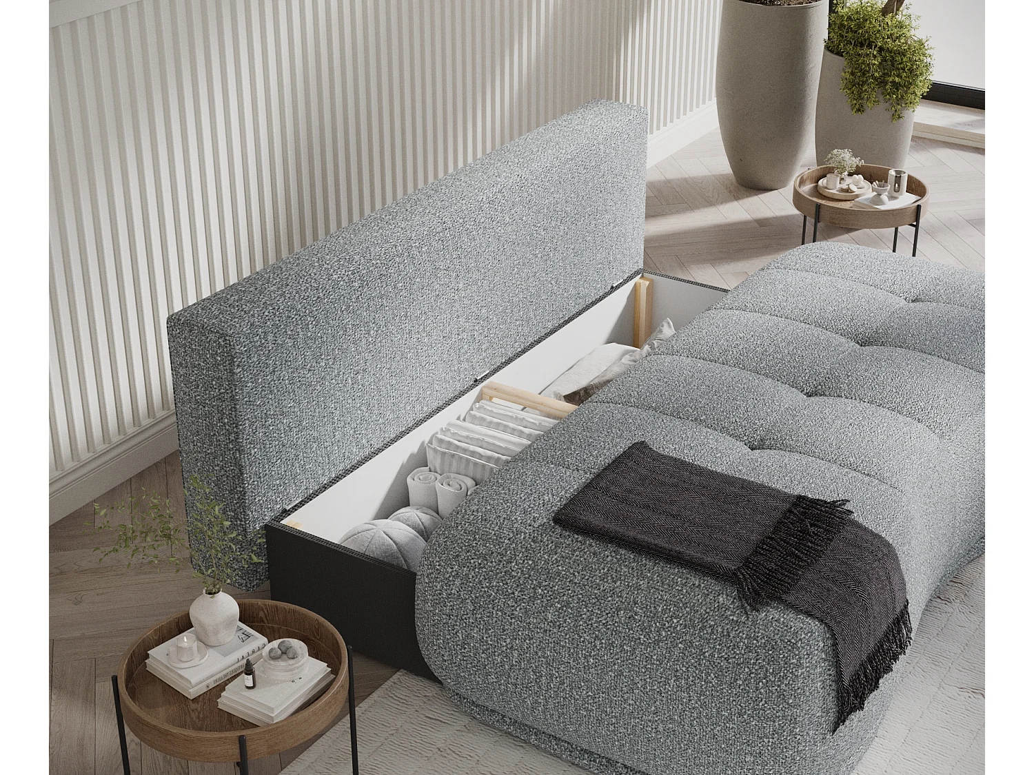 Canapé convertible Cirrus - boucle - 3 places - gris
