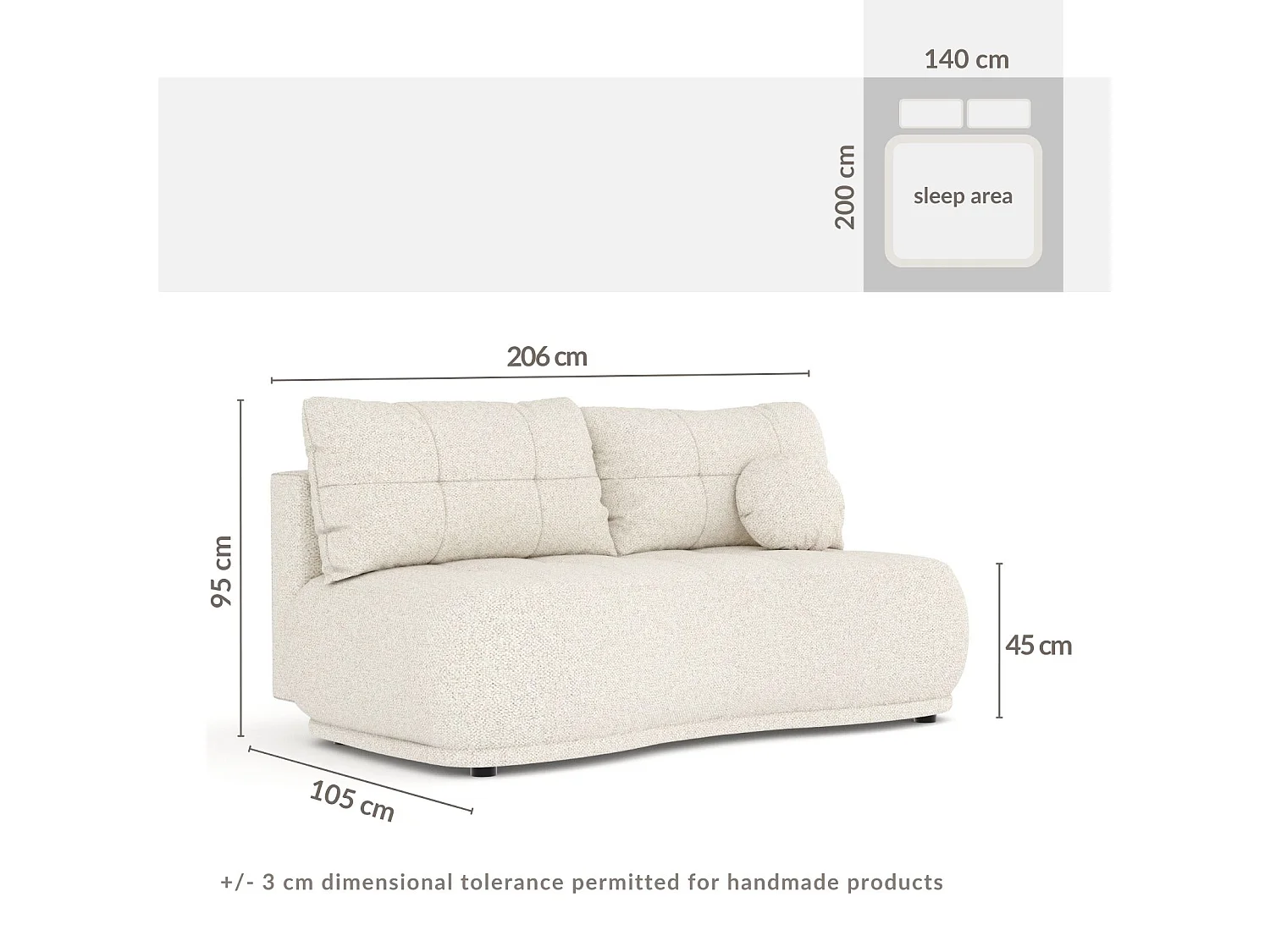Canapé convertible Cirrus - boucle - 3 places - gris