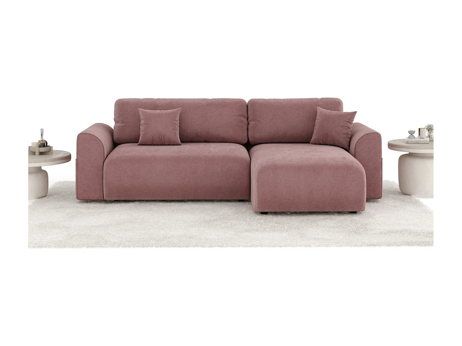 Canapé d'angle convertible Bodega - velours - 4 places - rose