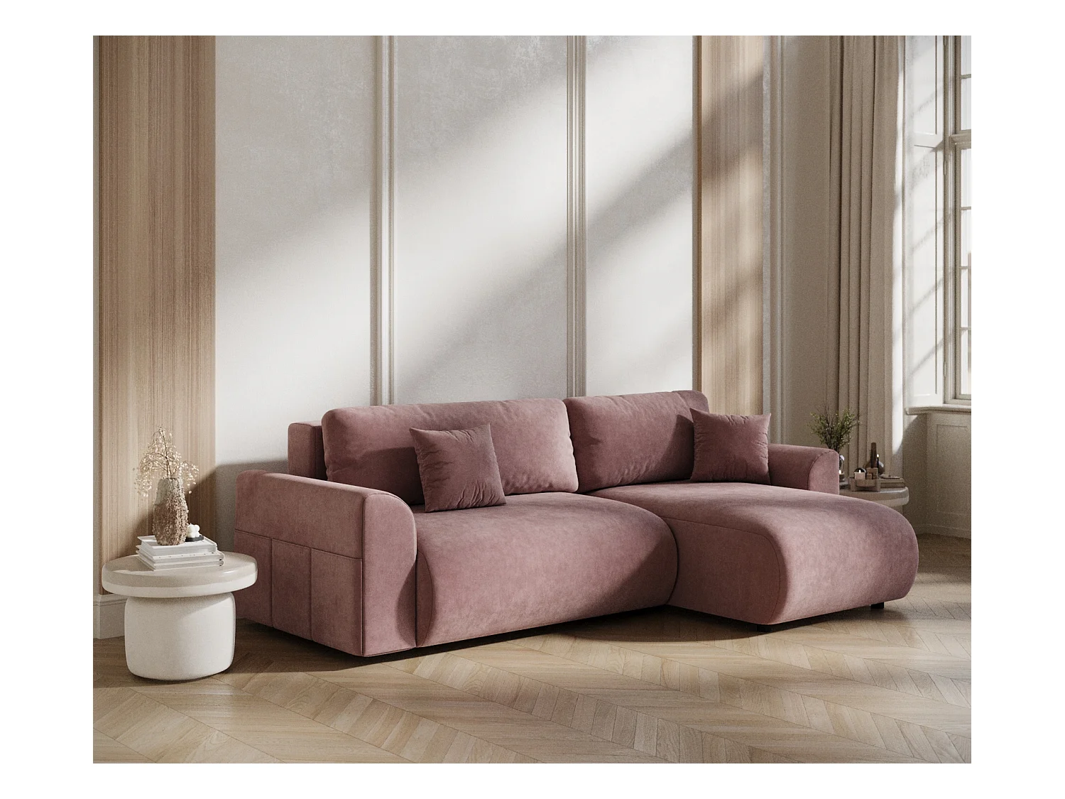 Ecksofa mit Schlaffunktion Bodega - Samtstoff - 4-Sitzer - rosa