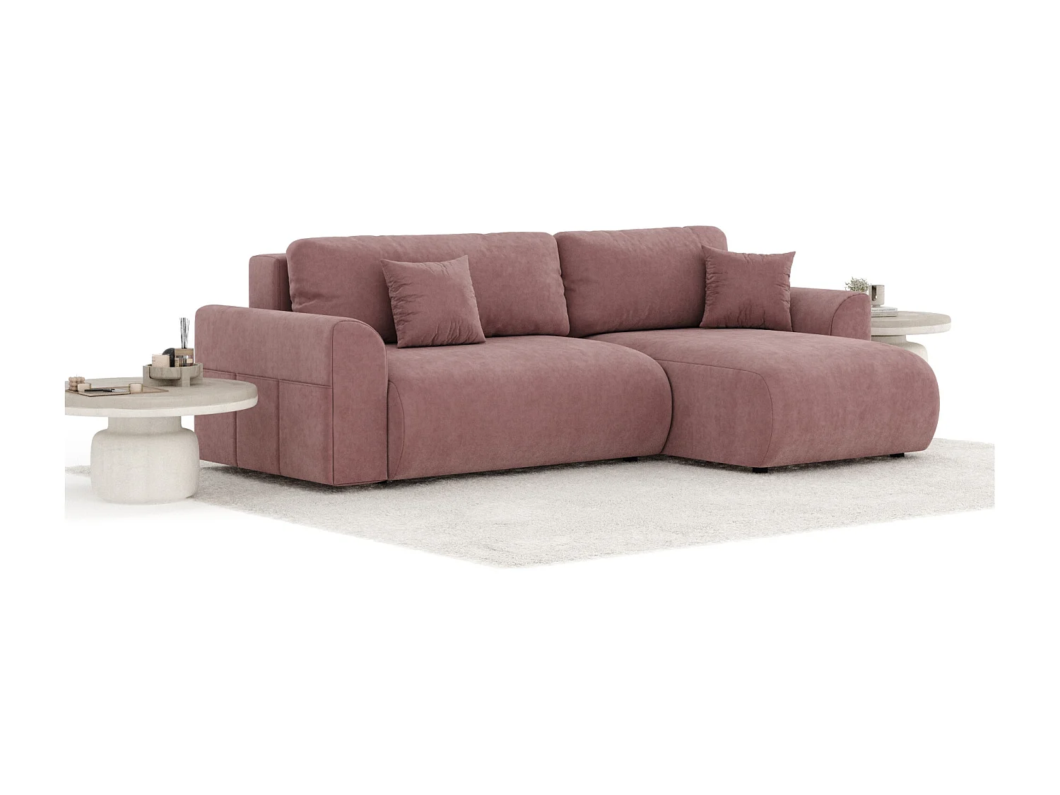 Canapé d'angle convertible Bodega - velours - 4 places - rose