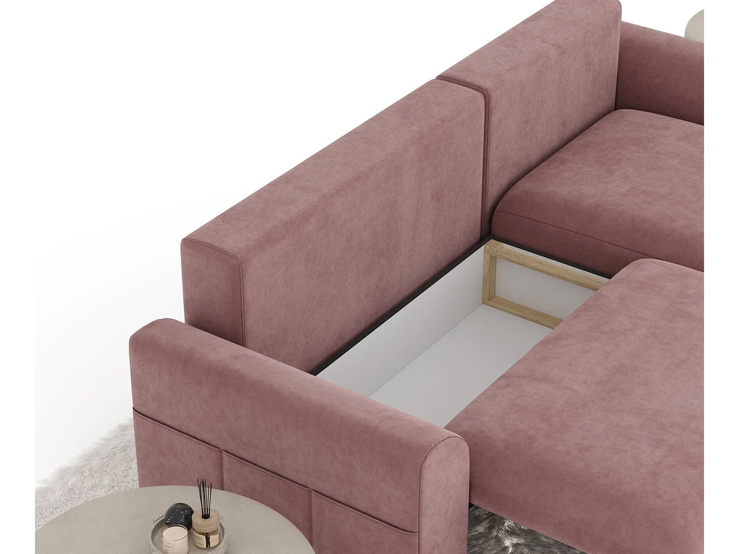 Canapé d'angle convertible Bodega - velours - 4 places - rose