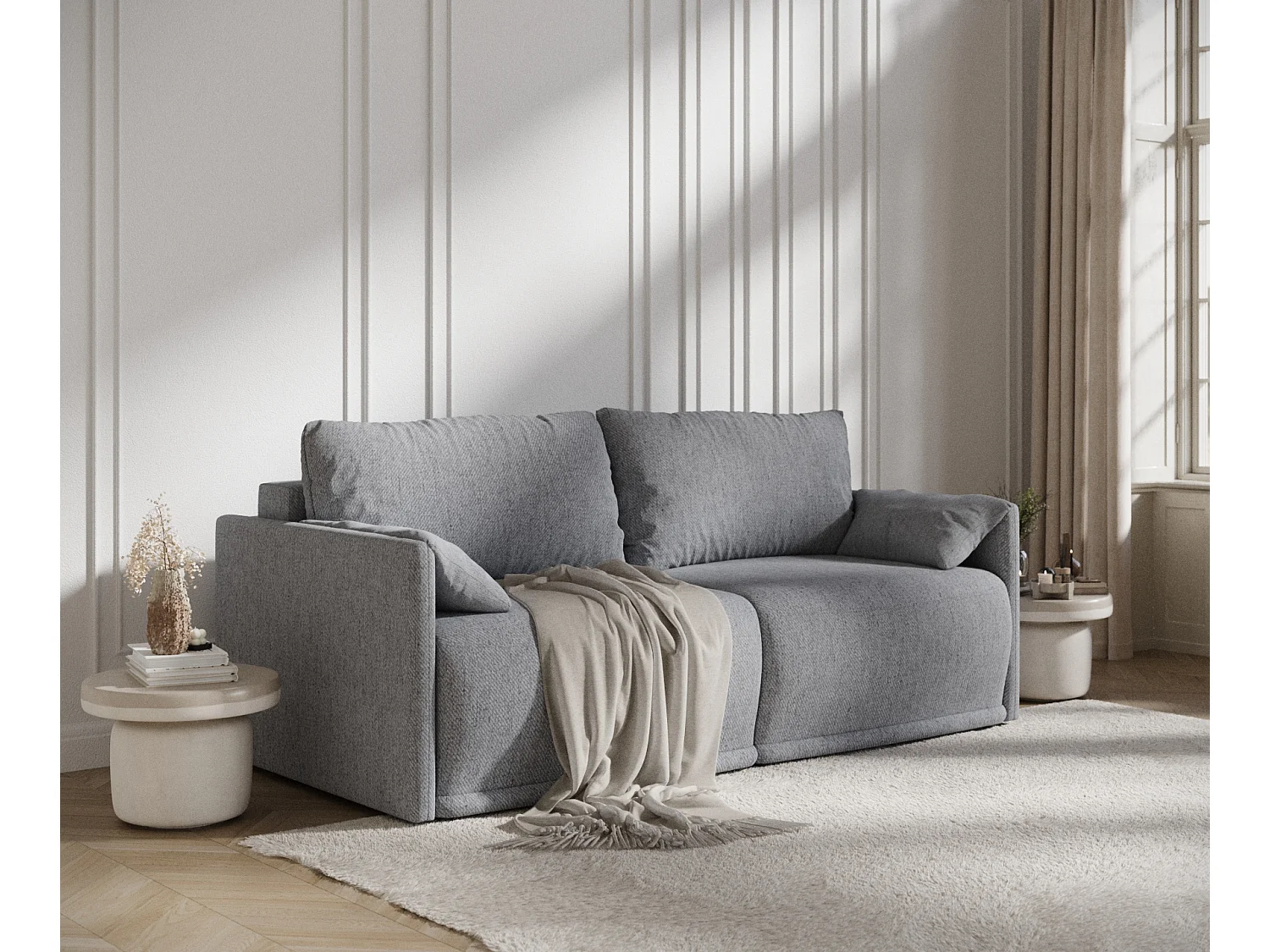 Canapé convertible Nappa - toile tissée - 3 places - gris