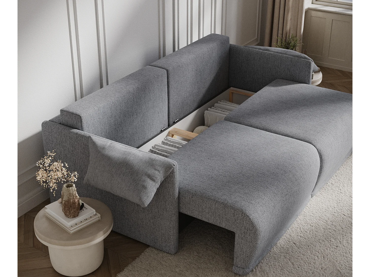 Canapé convertible Nappa - toile tissée - 3 places - gris