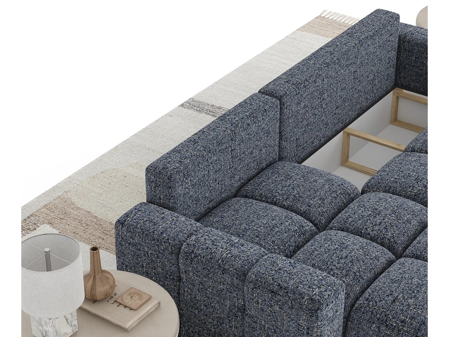 Canapé d'angle convertible Ucci - toile tissée - 4 places - bleu marine