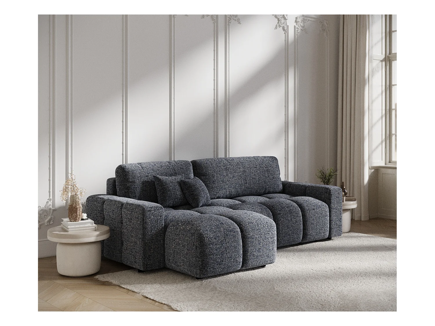 Ecksofa mit Schlaffunktion Ucci - Webstoff - Vier-Personen - marineblau