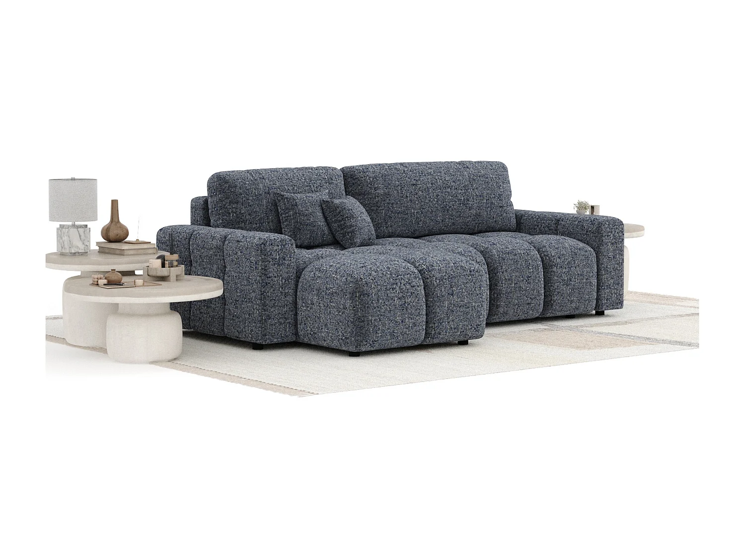 Canapé d'angle convertible Ucci - toile tissée - 4 places - bleu marine