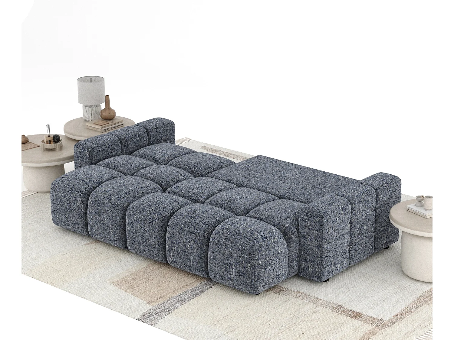 Canapé d'angle convertible Ucci - toile tissée - 4 places - bleu marine
