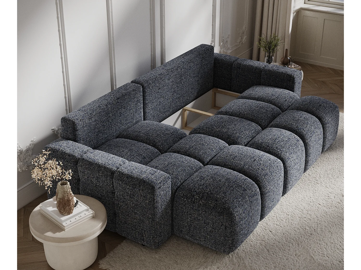 Canapé d'angle convertible Ucci - toile tissée - 4 places - bleu marine